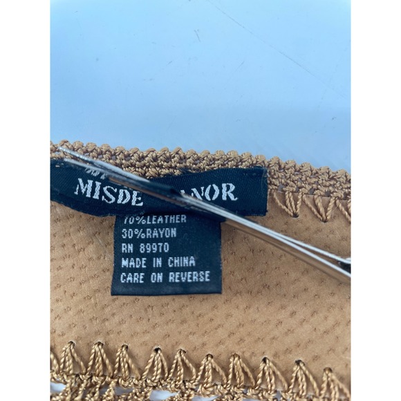 Western Boho Halter Top Womens Medium Tan Leather Crochet Lace Up Back Festival - Picture 5 of 9